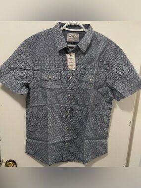 Flag & Anthem Men Navy White Geometric Print Short Sleeve Button Up Shirt Medium